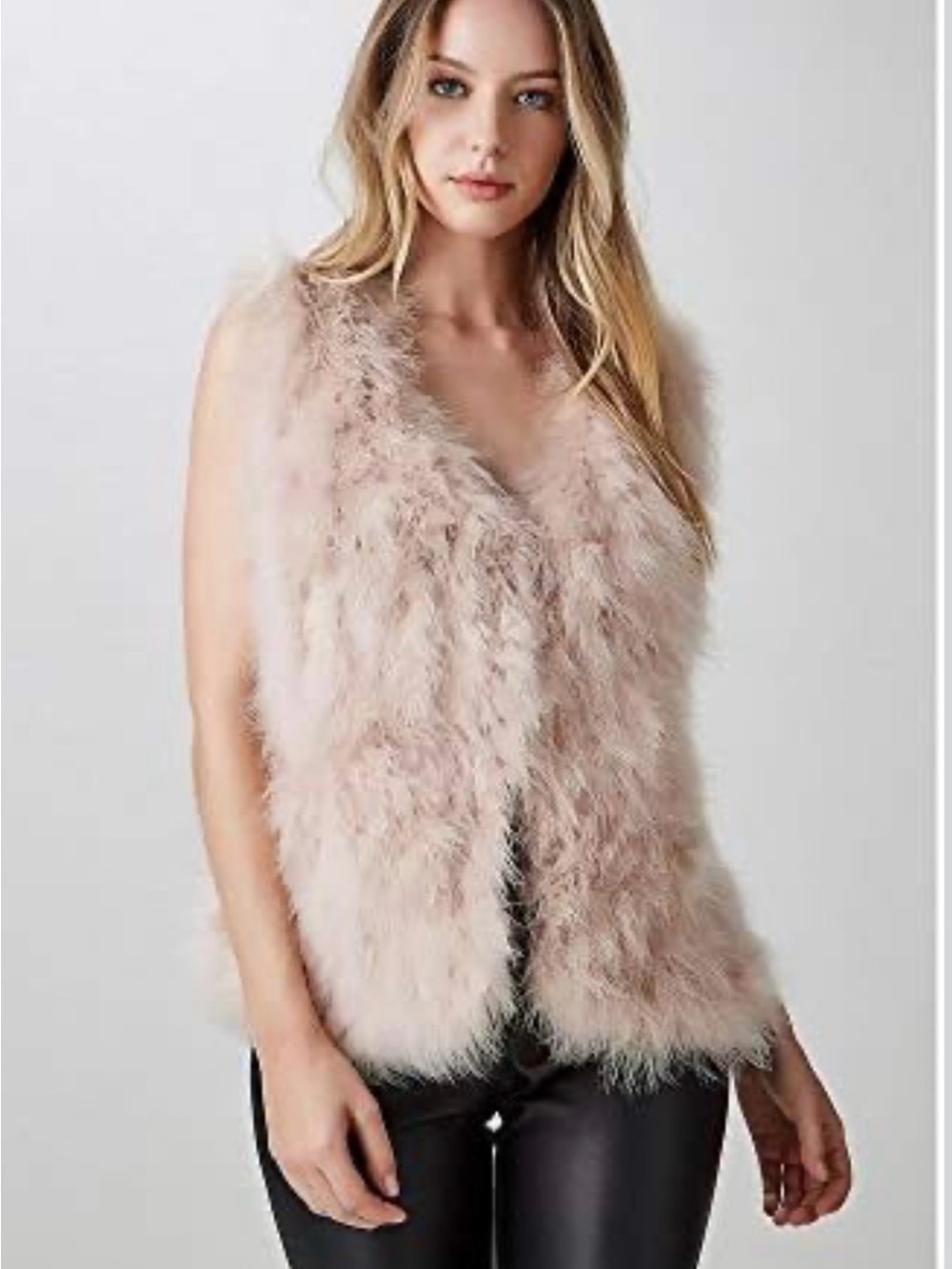 Faux Feathered Vest in Blush Pink